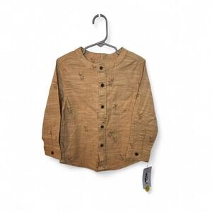 Cat and Jack Deer Printed Long Sleeve Stretch Button Down Shirt Size 4T